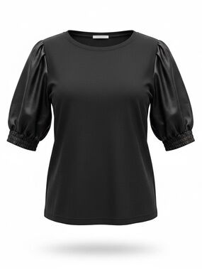 Another Love Black Faux leather Puff Sleeve Women's Top